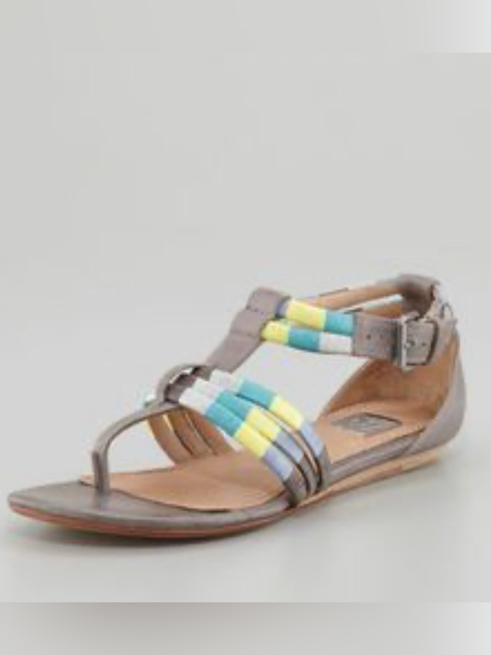 Anthropologie Ella Moss Leather Thong Sandals Gray Multi Color Strappy size 6New